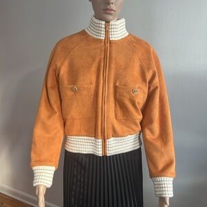 Made in France Lambswool Suede Shearling Bomber Jacket Size 36 Size 4